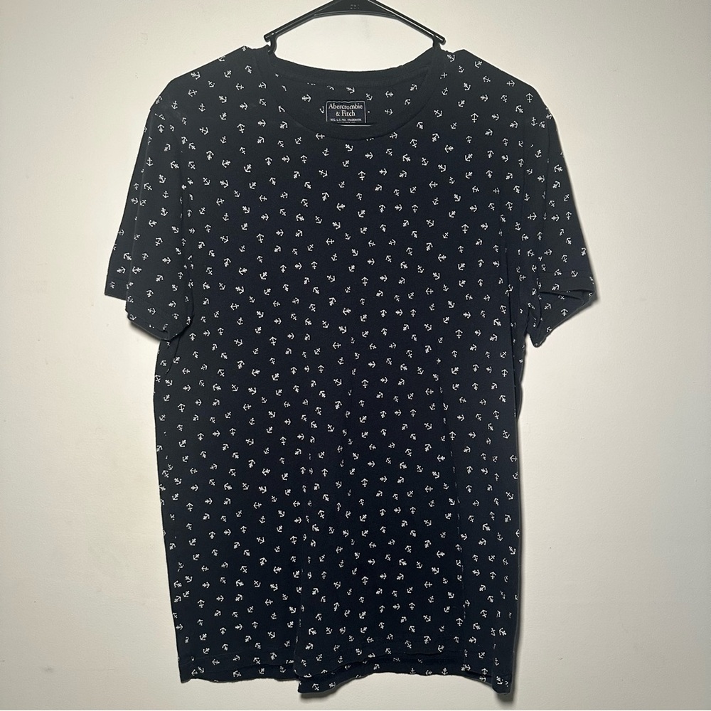 Abercrombie & Fitch Dark Blue Short Sleeve Tee with Nautical Anchor Pattern Sz M